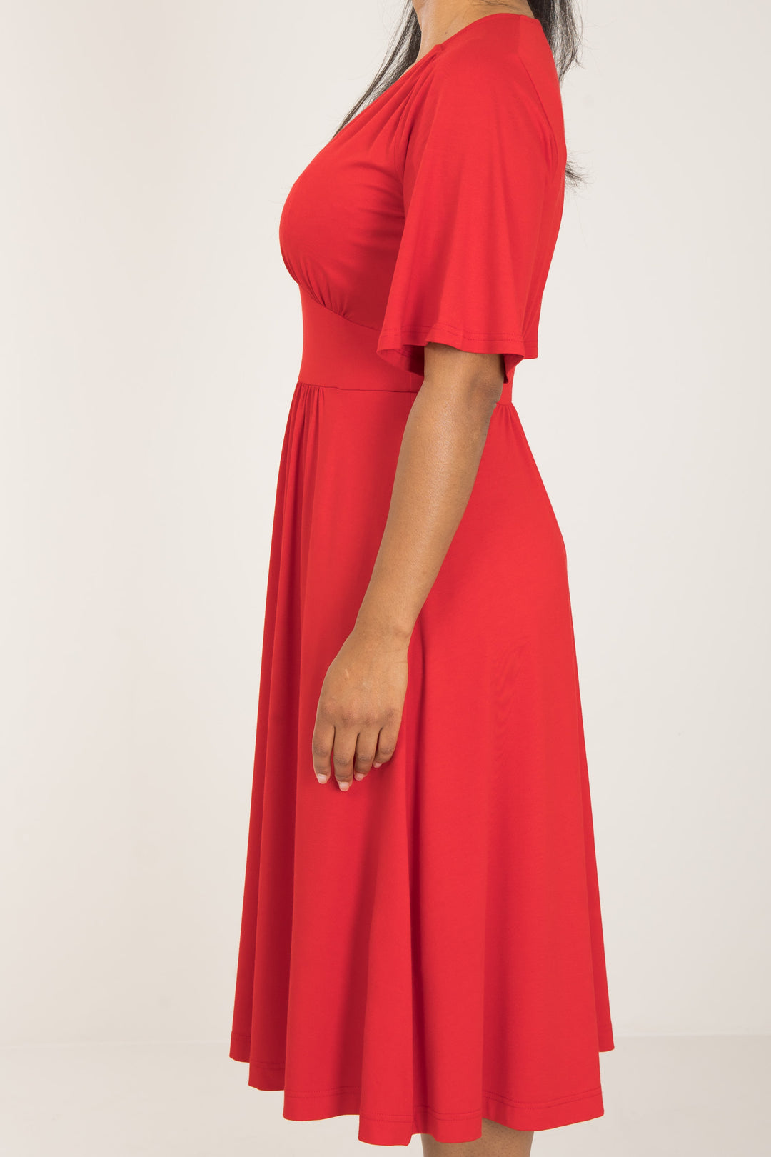 Nina jersey dress bell sleeve - Bright Red - Klarröd klänning i trikå