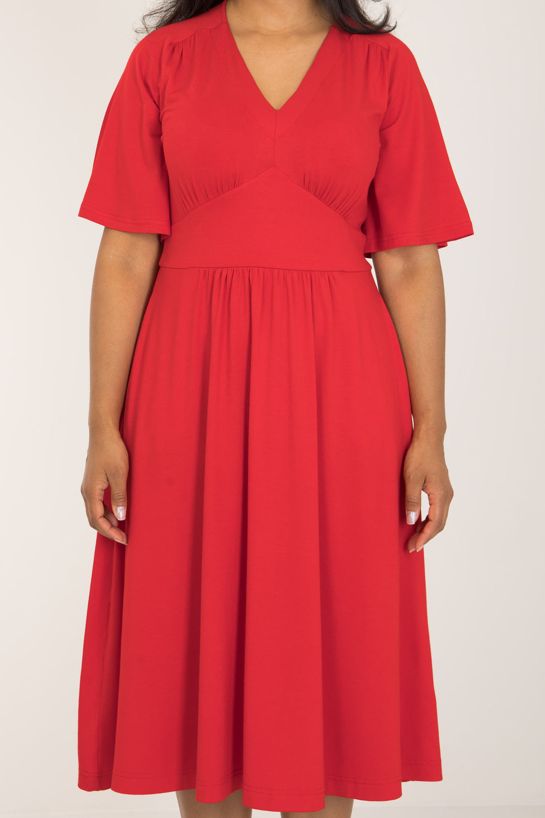 Nina jersey dress bell sleeve - Bright Red - Klarröd klänning i trikå