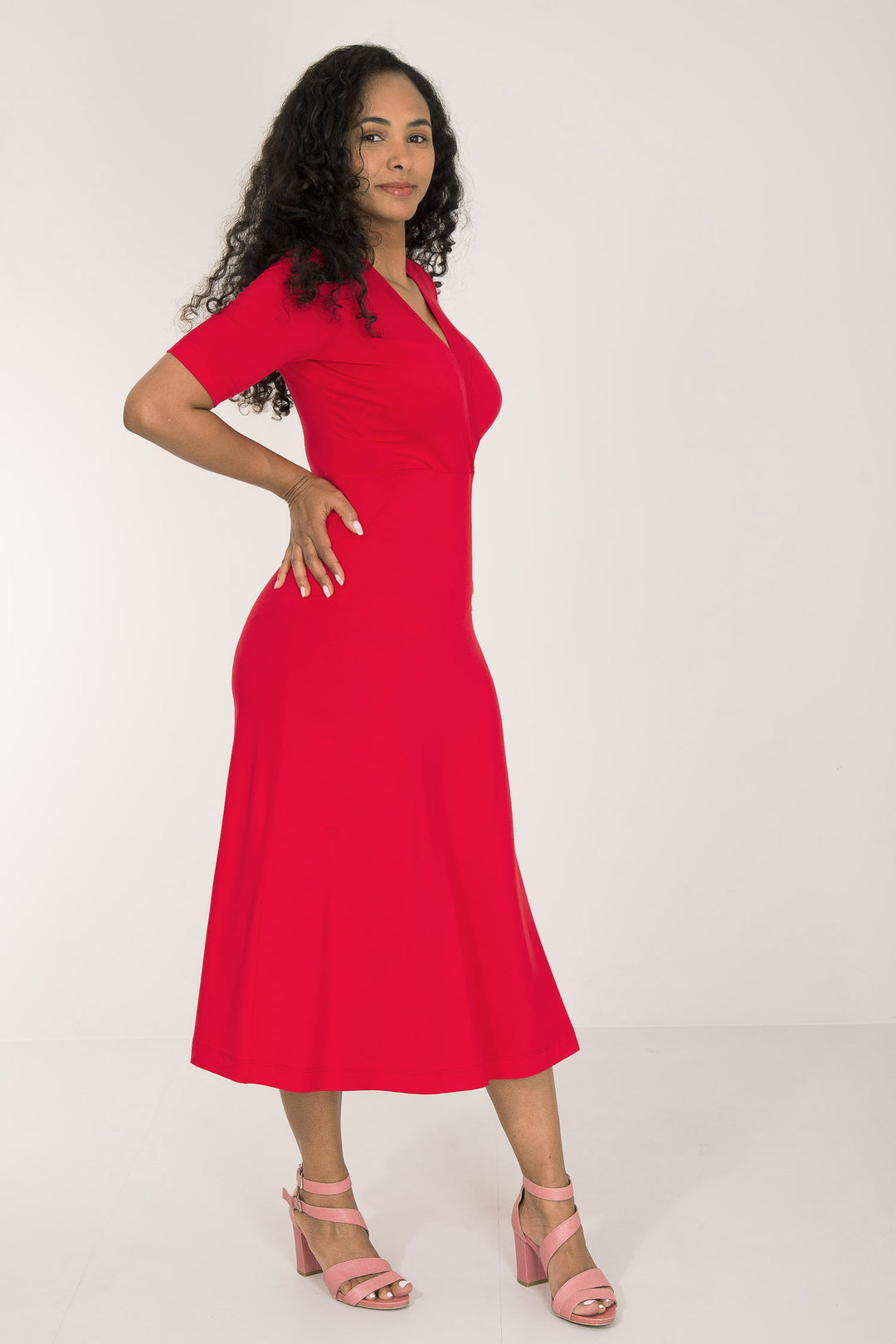 My most comfy midi jersey dress - Bright Red - Röd, vadlång klänning i trikå