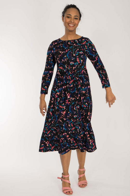 Ideal printed midi jersey dress - Blue-Pink - Vadlång, mönstrad klänning i trikå