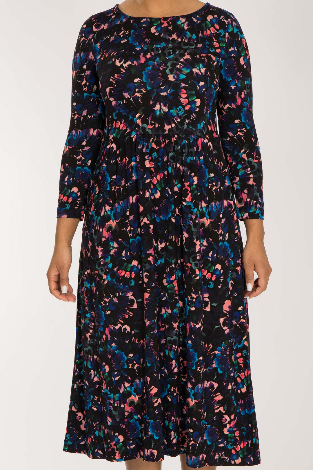 Ideal printed midi jersey dress - Blue-Pink - Vadlång, mönstrad klänning i trikå