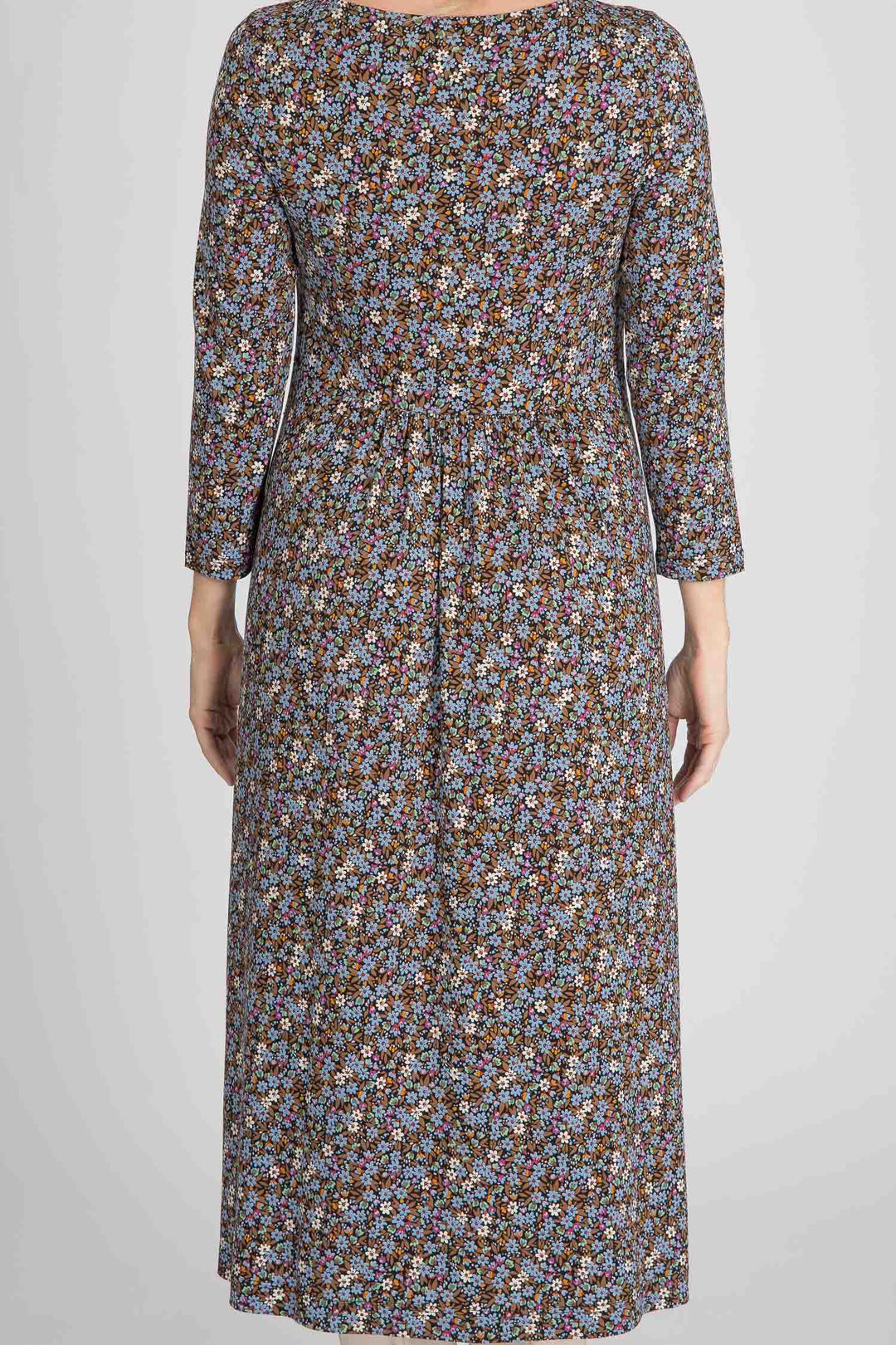 Ideal printed midi jersey dress - Brown flowers - Vadlång, mönstrad klänning i trikå