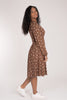 Pleated waist printed short jersey dress - Brown dot - Mönstrad knälång klänning i trikå