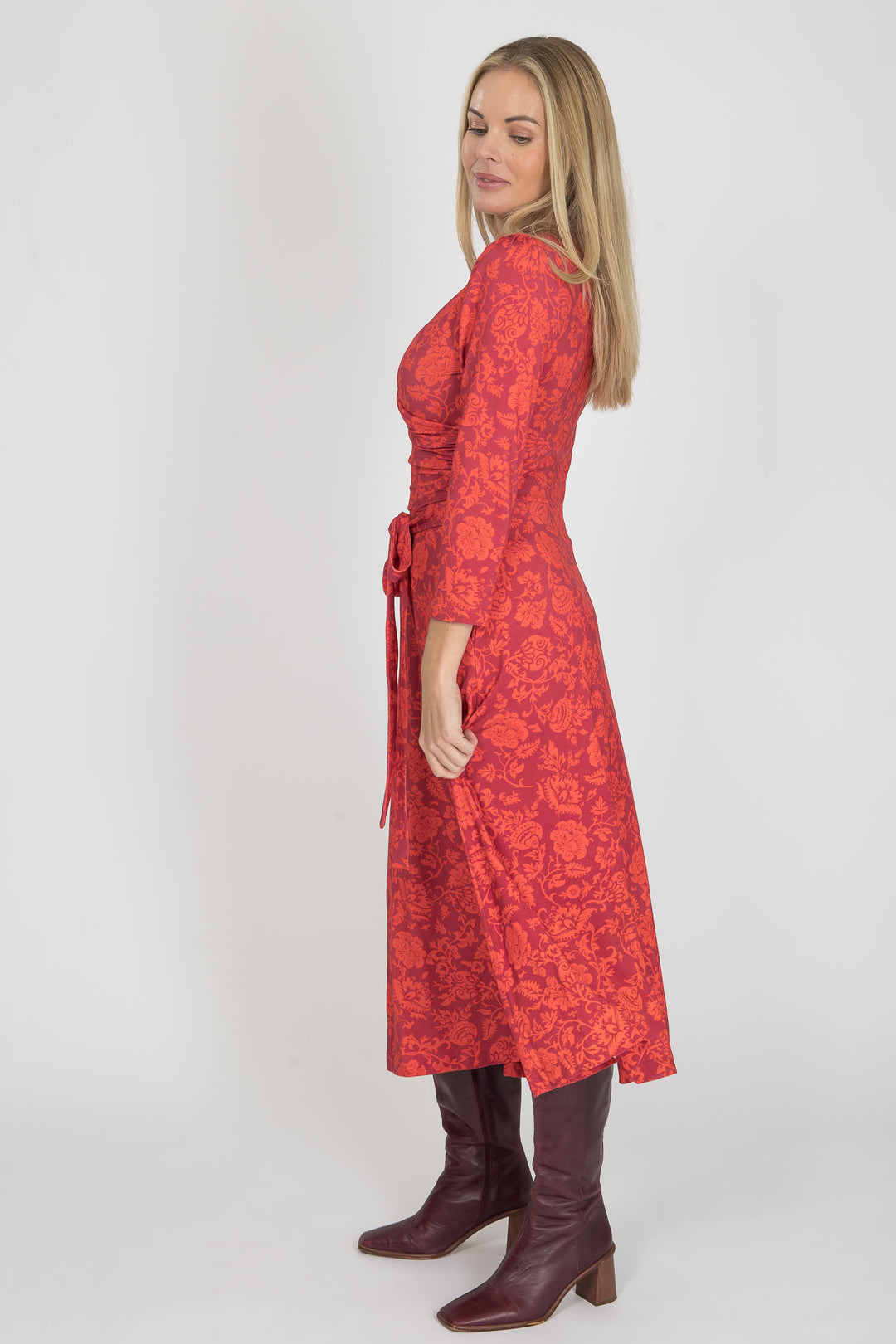 Ready to go printed midi jersey dress - Red - Mönstrad vadlång klänning i trikå