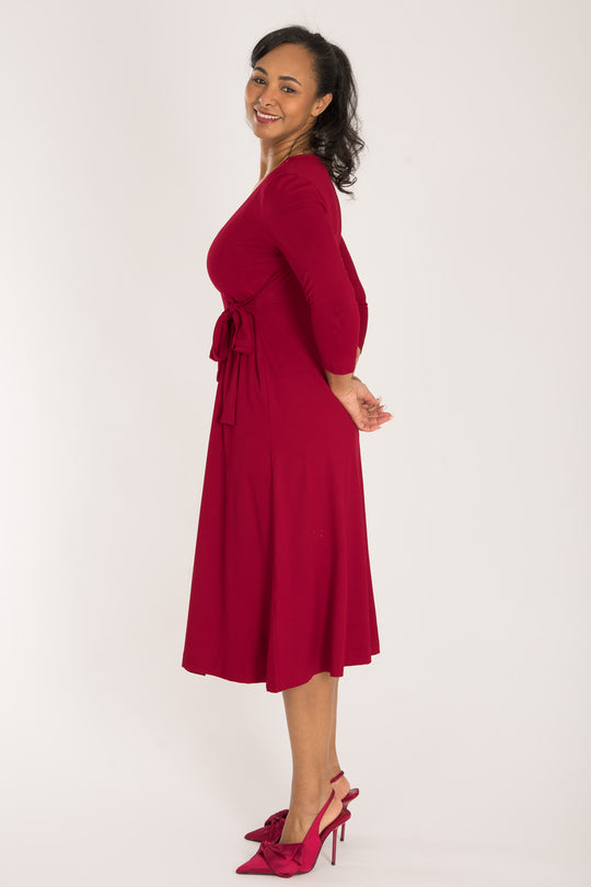 Loose fit midi wrap jersey dress - Red - Vadlång, omlottklänning i trikå