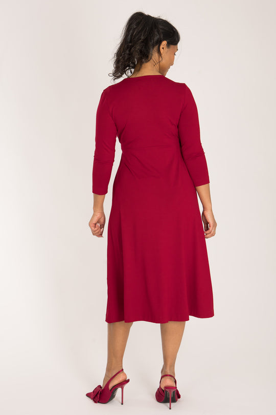 Loose fit midi wrap jersey dress - Red - Vadlång, omlottklänning i trikå