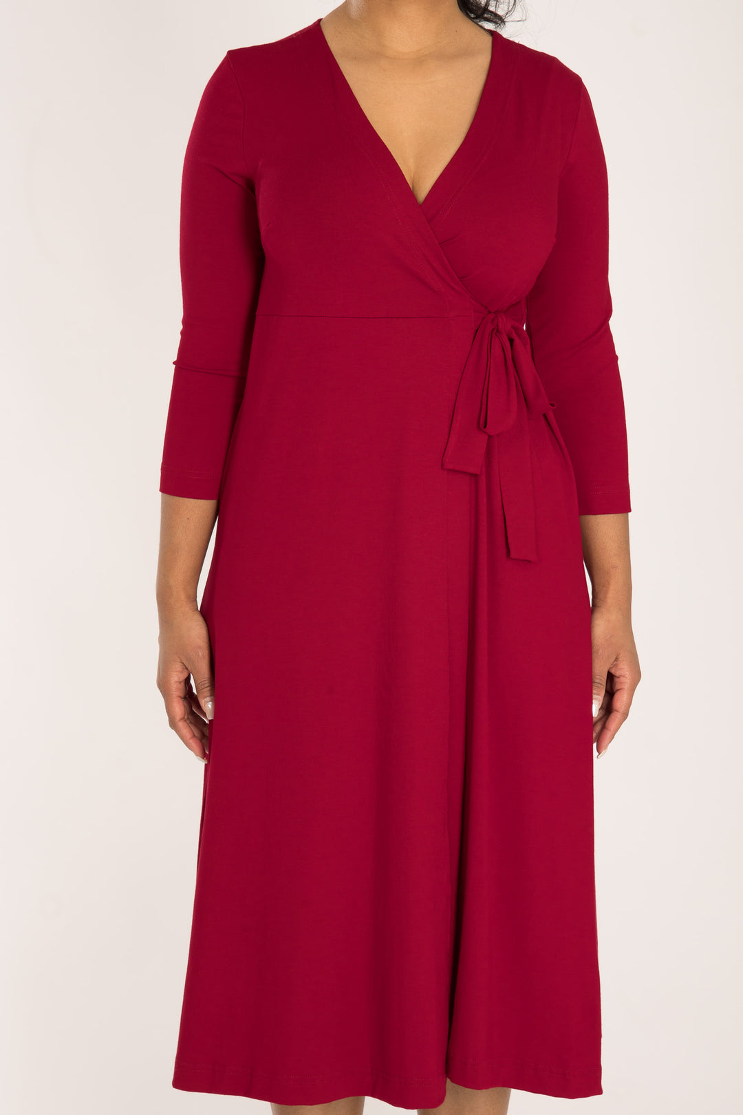 Loose fit midi wrap jersey dress - Red - Vadlång, omlottklänning i trikå