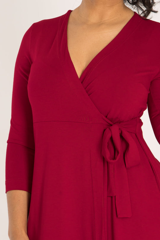 Loose fit short wrap jersey dress - Red - Knälång, omlottklänning i trikå