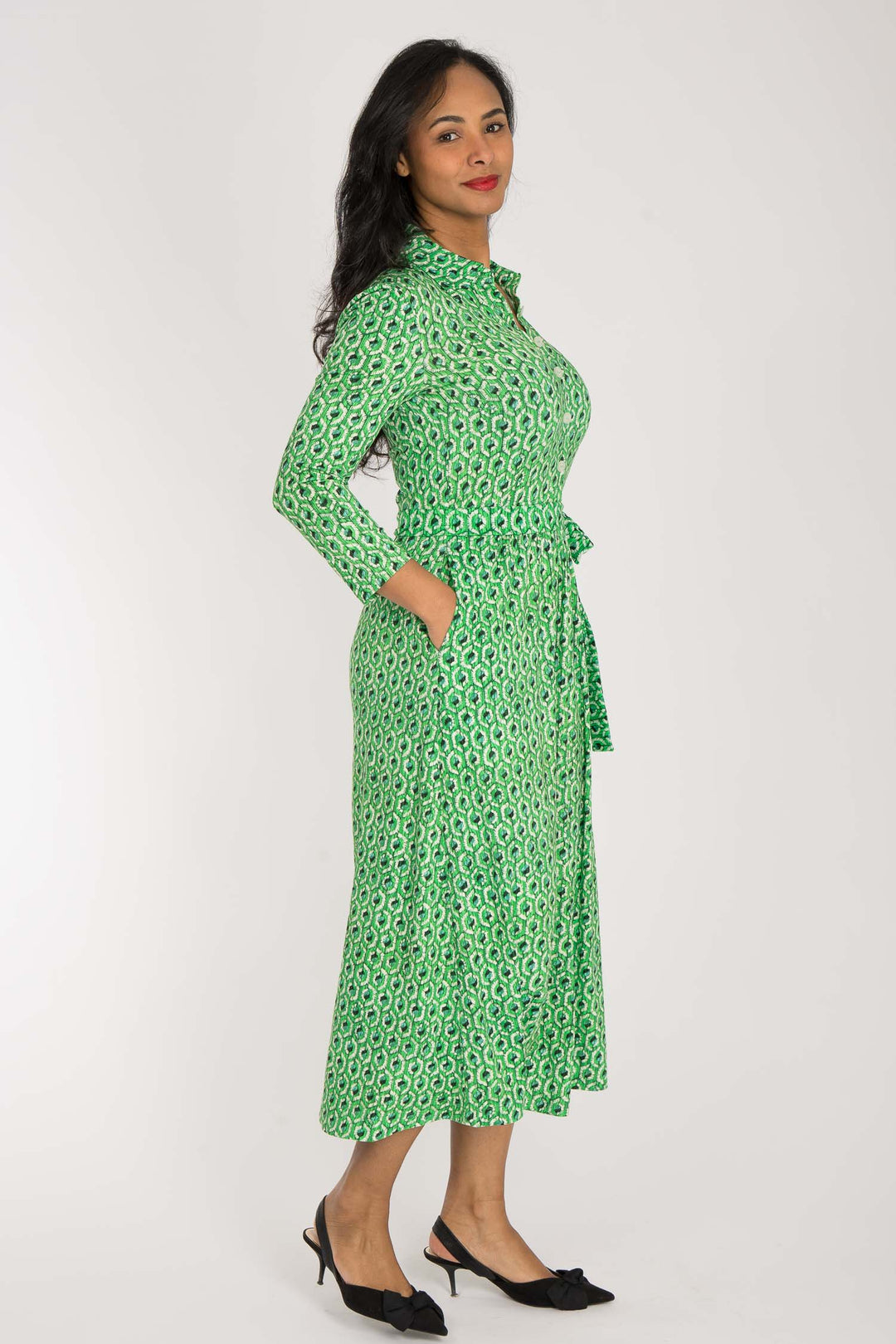 Forever mine placket midi jersey dress - Green