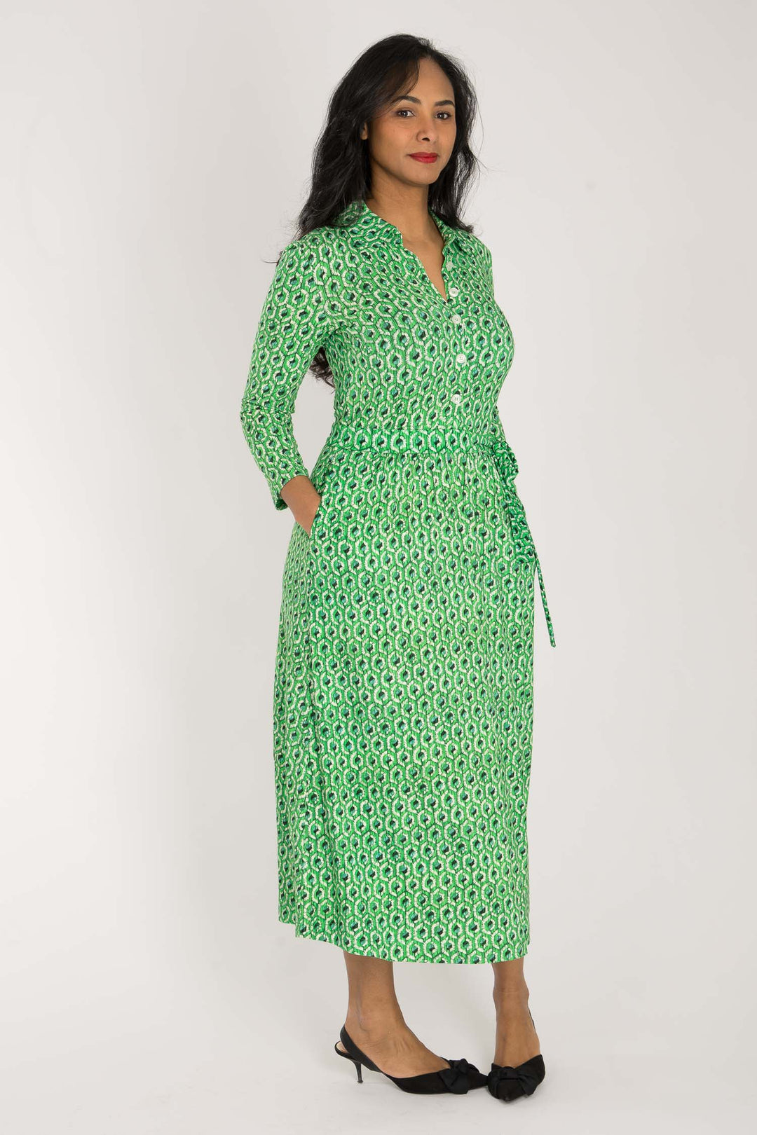 Forever mine placket midi jersey dress - Green