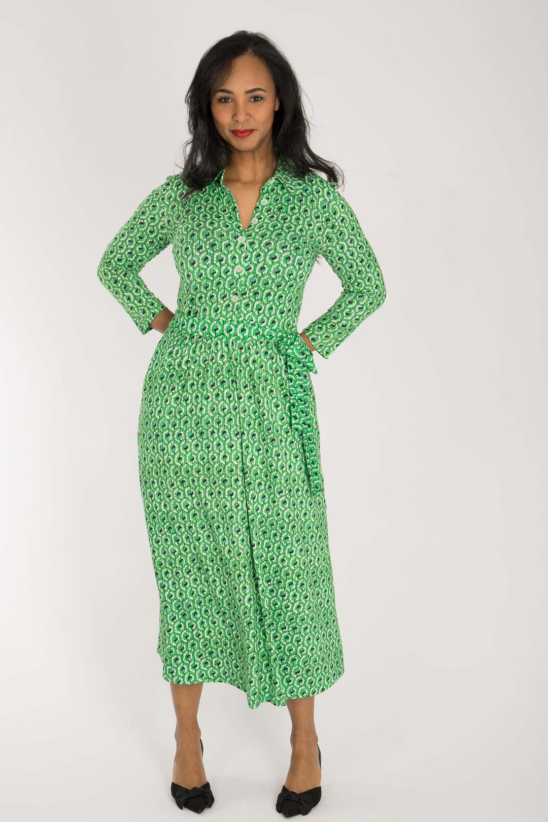 Forever mine placket midi jersey dress - Green