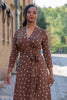 Bestie printed midi wrap jersey dress - Brown dot - Vadlång omlottklänning i trikå