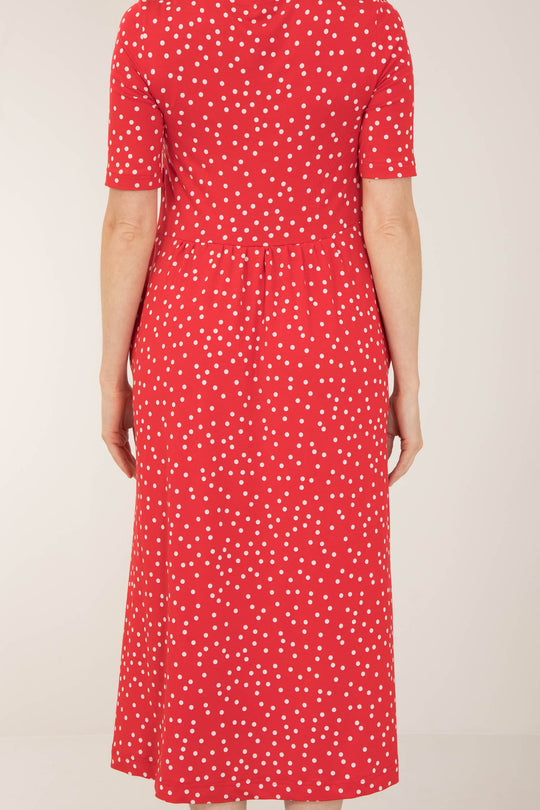 Ideal printed midi jersey dress - Red dot - Vadlång, prickig klänning i trikå