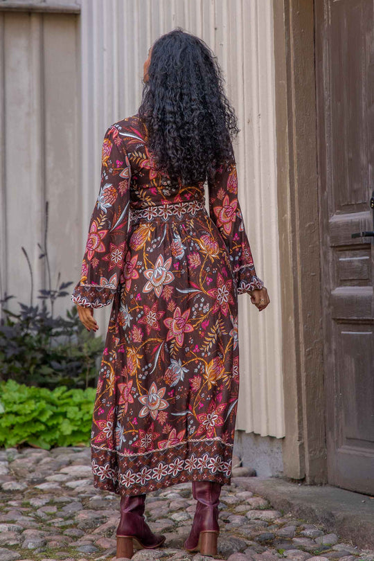 Pure boho midi jersey dress - Brown - Mönstrad vadlång trikåklänning