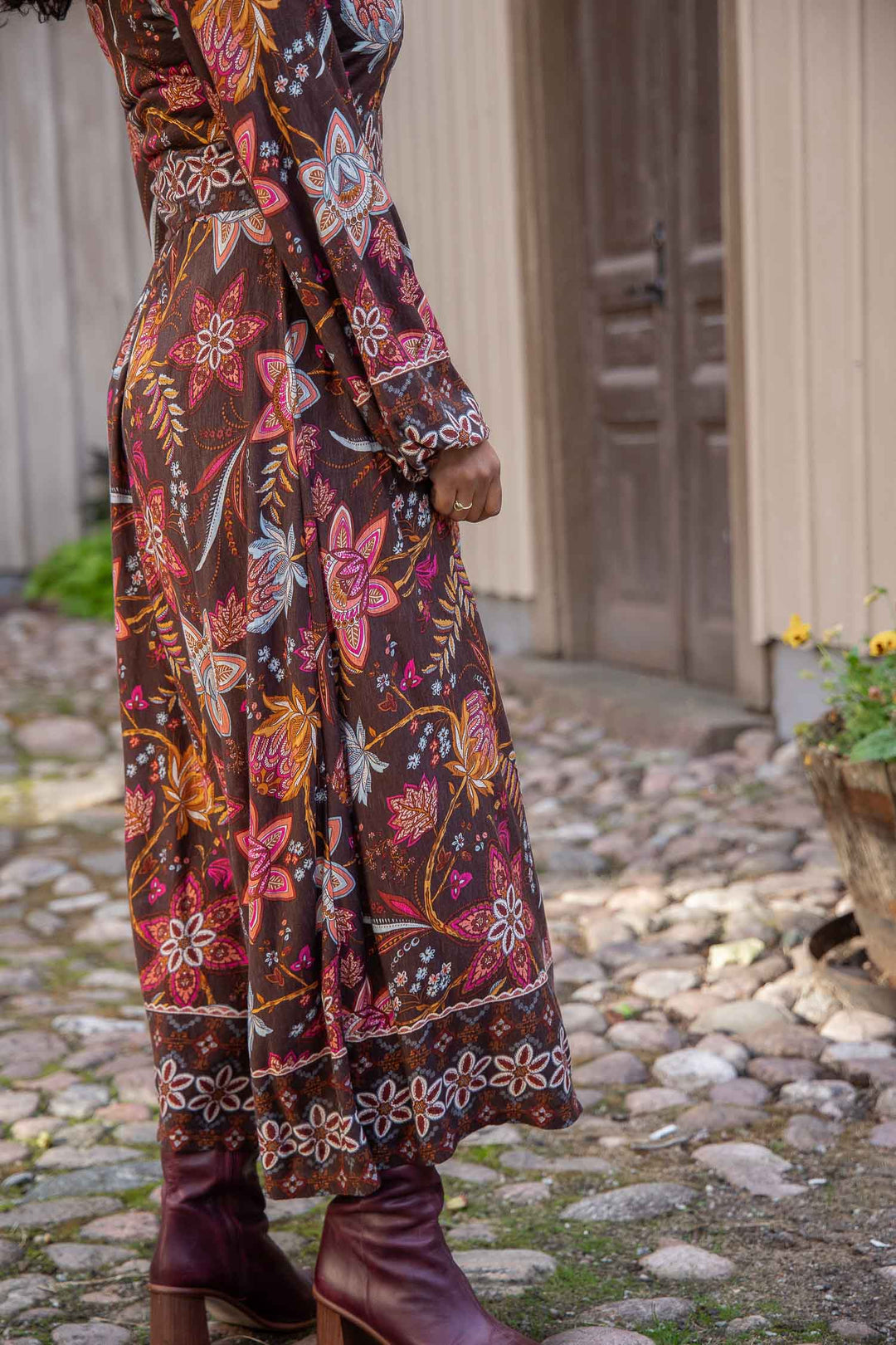 Pure boho midi jersey dress - Brown - Mönstrad vadlång trikåklänning