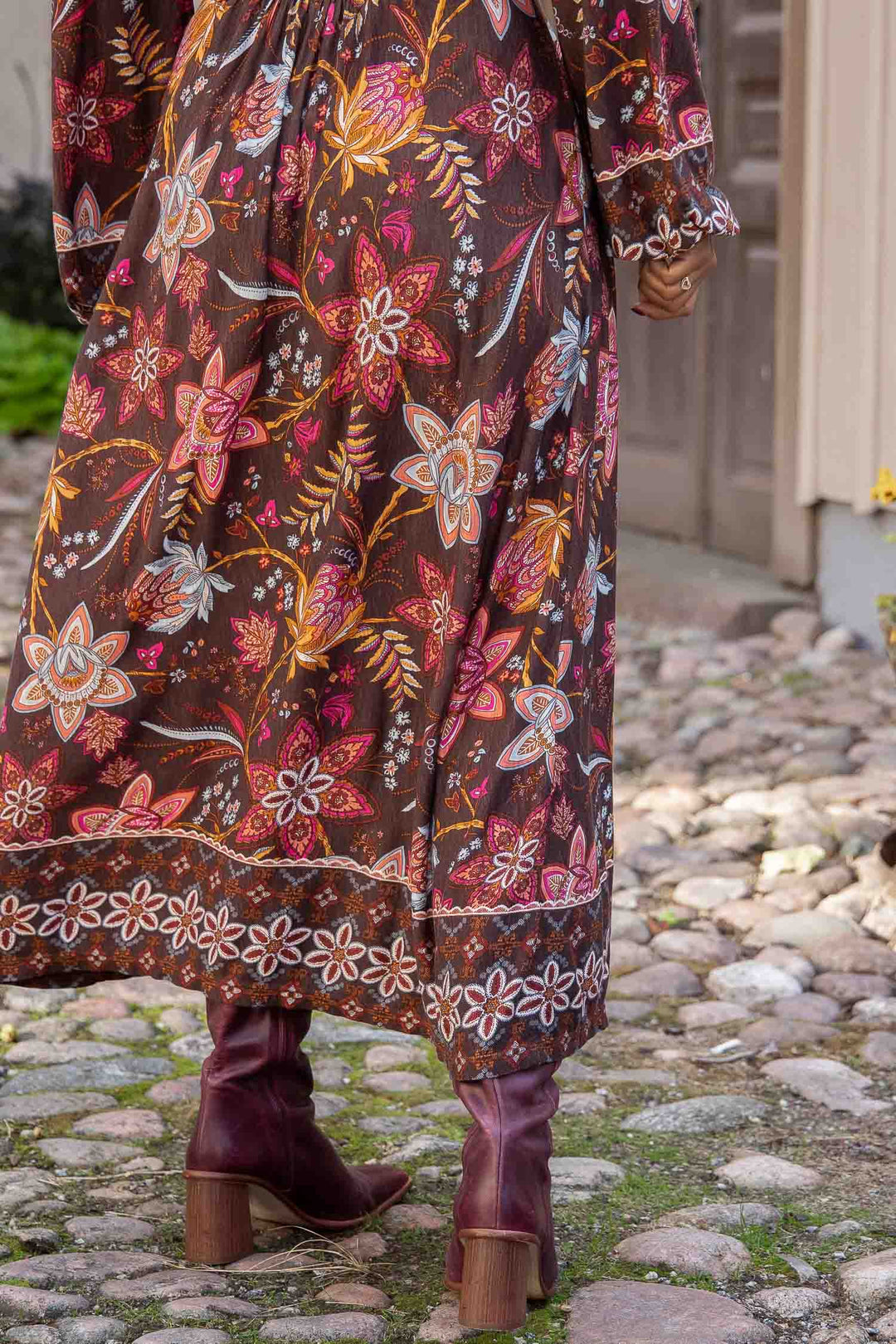 Pure boho midi jersey dress - Brown - Mönstrad vadlång trikåklänning