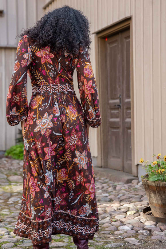 Pure boho midi jersey dress - Brown - Mönstrad vadlång trikåklänning