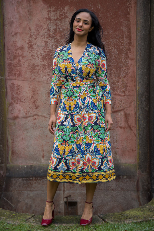 Slim wrap midi jersey dress - Navy folklore