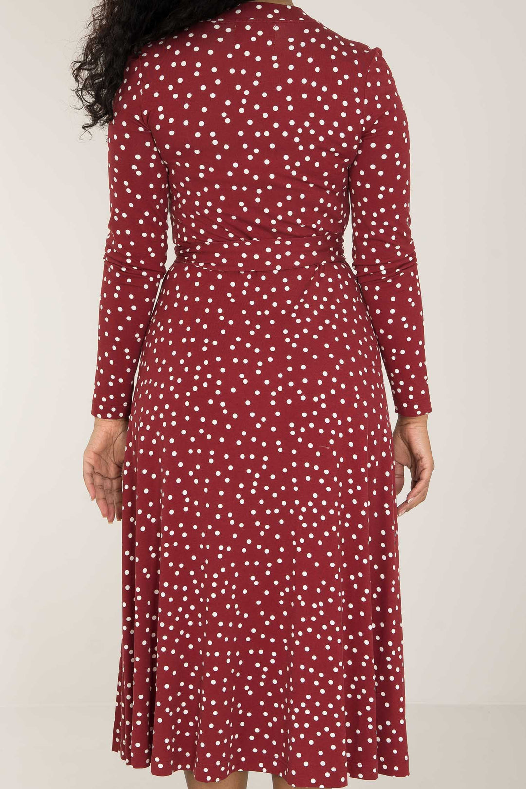 Bestie printed midi wrap jersey dress - Dark red dot - Vadlång, prickig omlottklänning i trikå